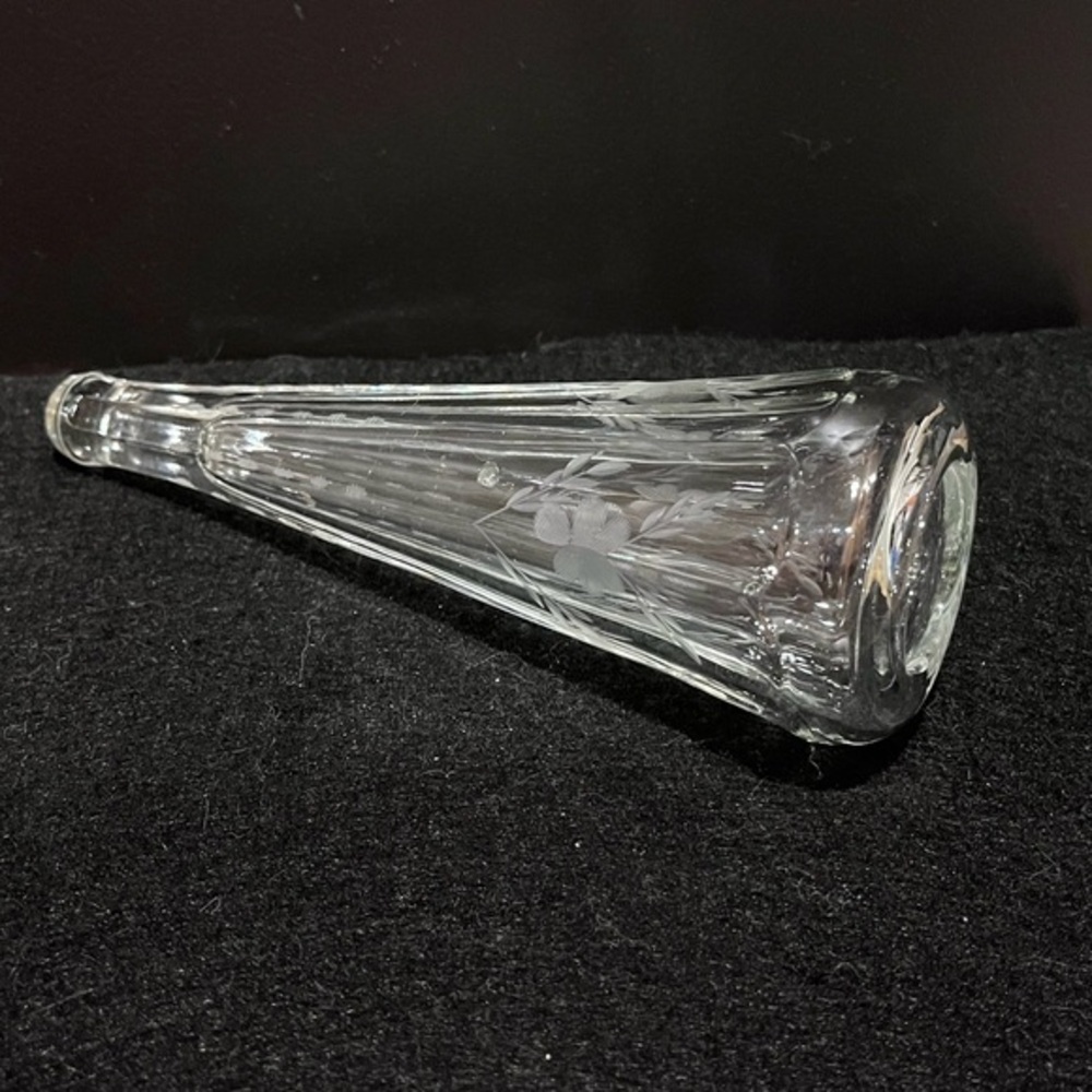 Vintage Automobile Limousine Etched Glass Bud Vase